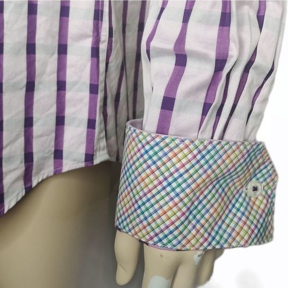 𝅺Bugatchi Uomo Mens Shirt Button Up Contrast Flip Cuff Cotton Casual Size Large - Picture 3 of 14